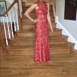 Red lace prom dress